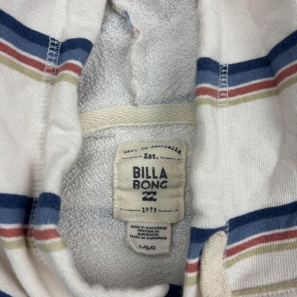 Billabong Hoodie Womens Large White Stripe Terry Pullover Lightweight Beach - Picture 2 of 7